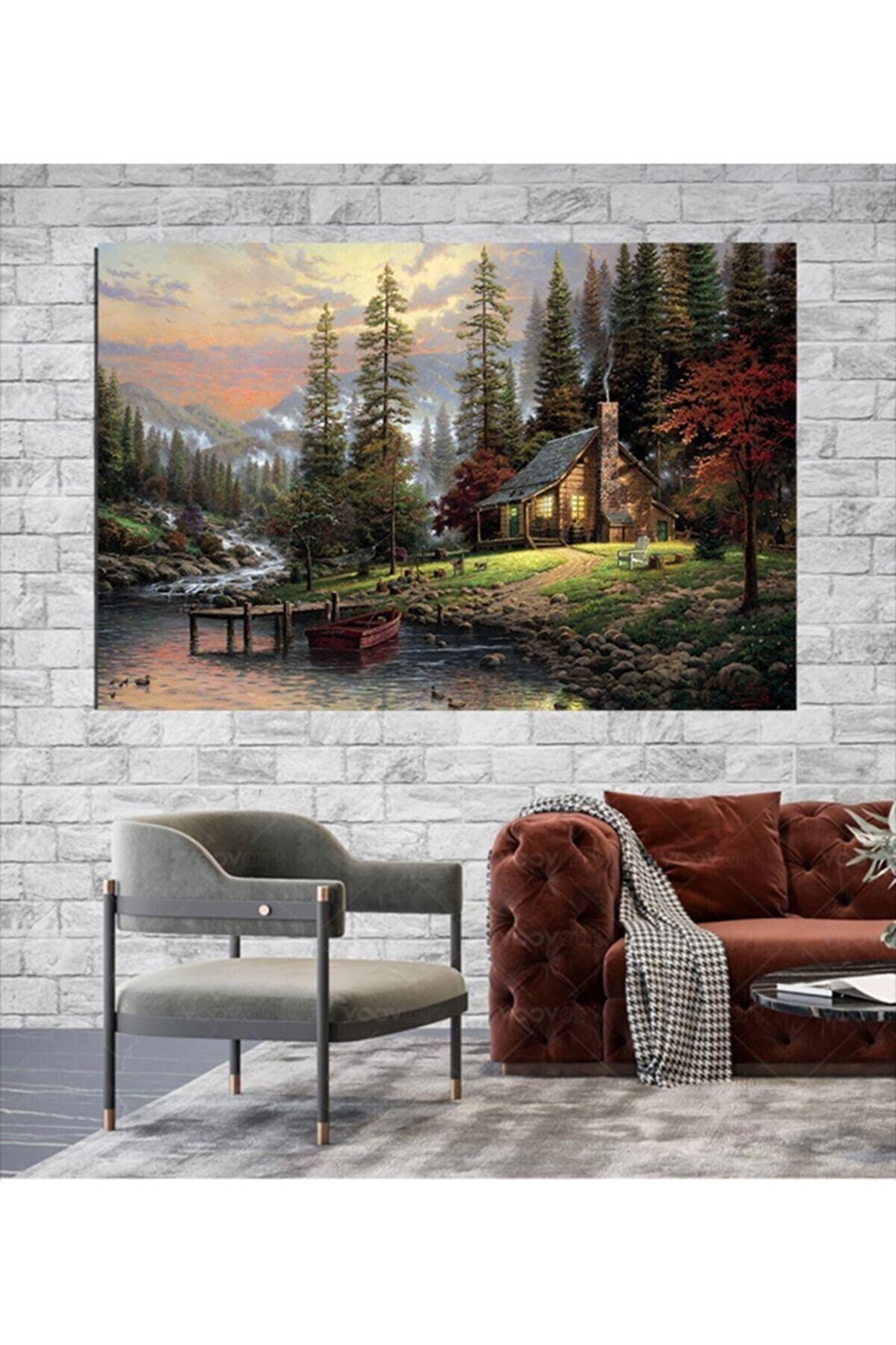 Köy Evi Huzur Manzara Kanvas Gülen Tablo