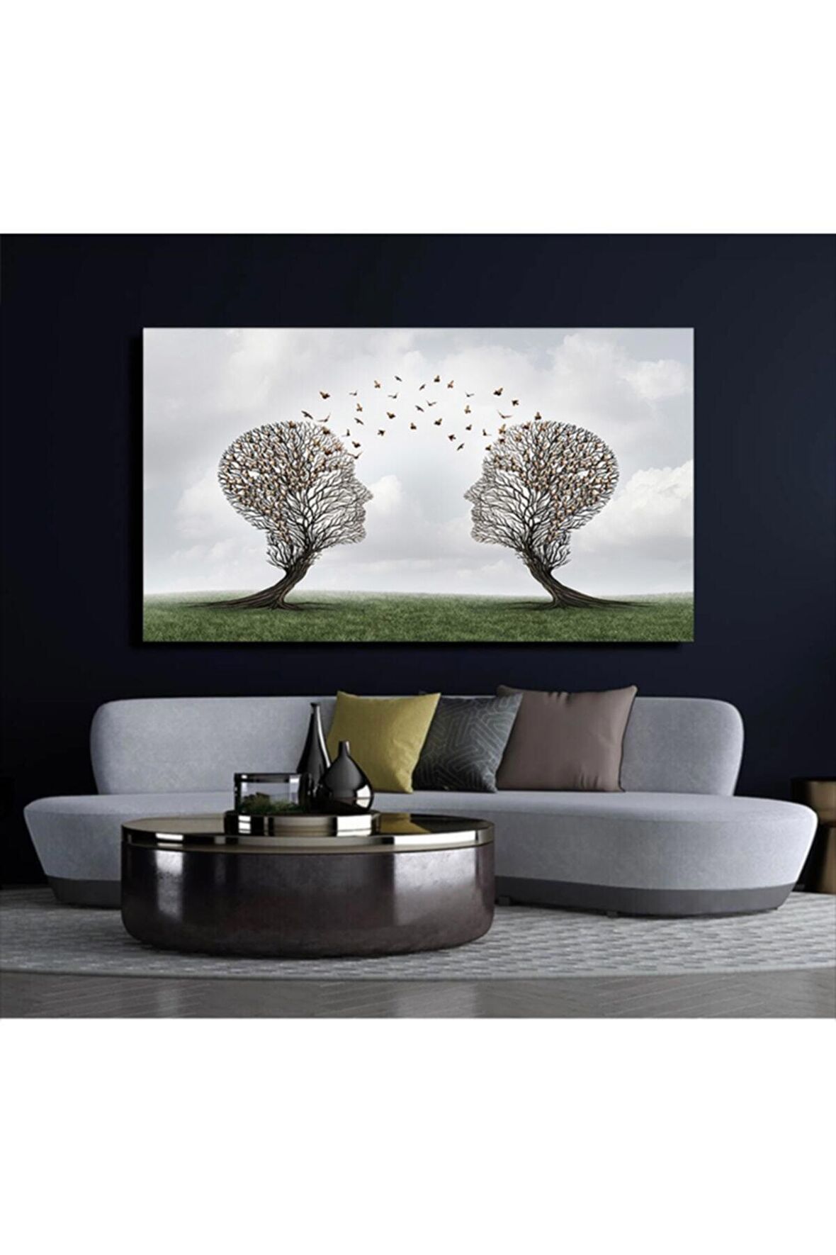 Soyut Ağaç Insanlar Beynimdeki Kuşlar Kanvas Gülen Tablo