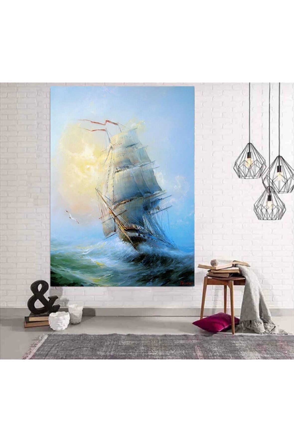 Yağlı Boya Görünümlü Büyük Yelkenli Kanvas Kanvas Canvas Tablo