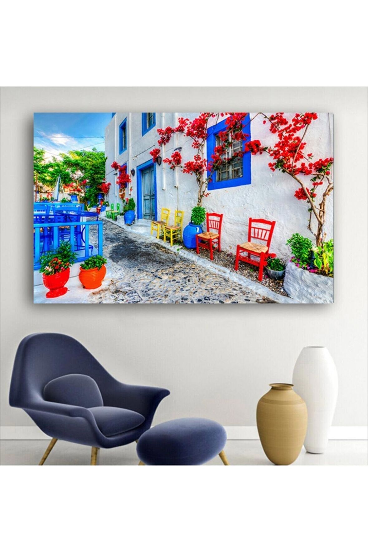 Yunanistan Sokak Manzara Kanvas Kanvas Canvas Tablo