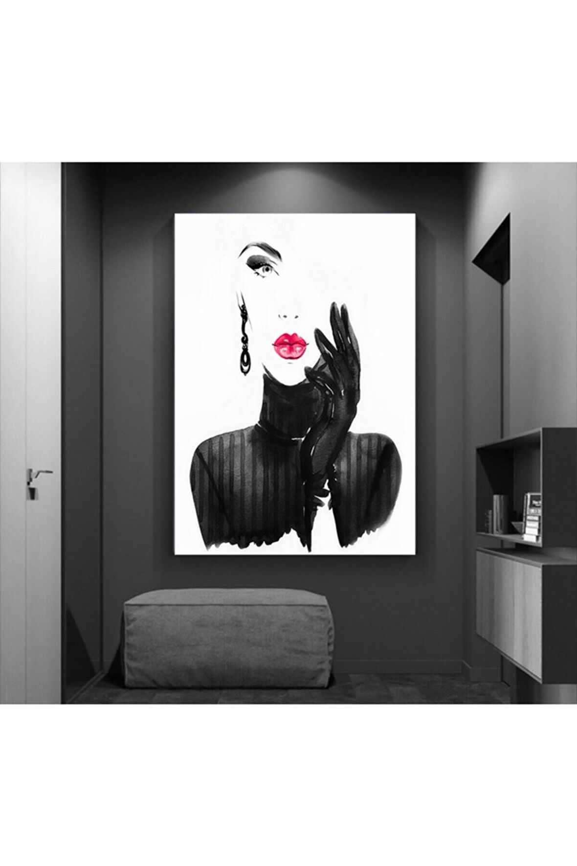 Siyah Beyaz Kadın Kanvas Gülen Tablo