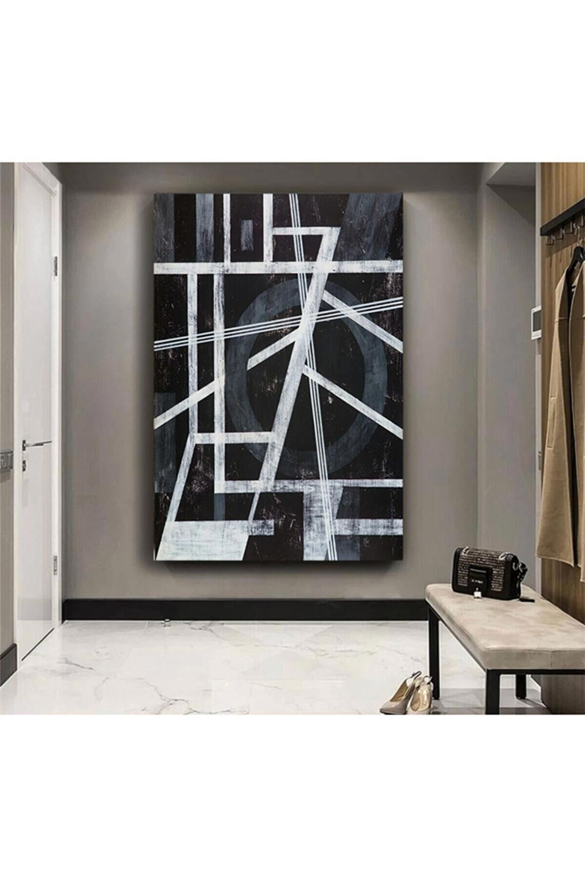 Siyah Beyaz Geometrik Desen Kanvas Kanvas Canvas Tablo