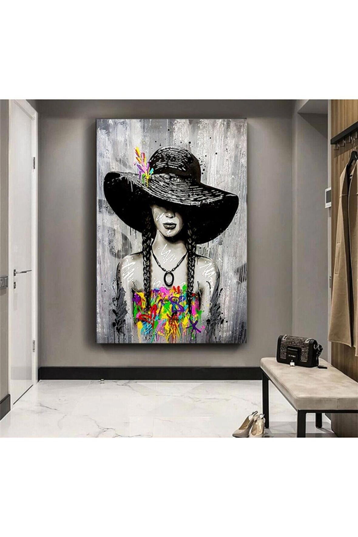 Yağlı Boya Görünümlü Sanatsal Şapkalı Kız Kanvas Kanvas Canvas Tablo