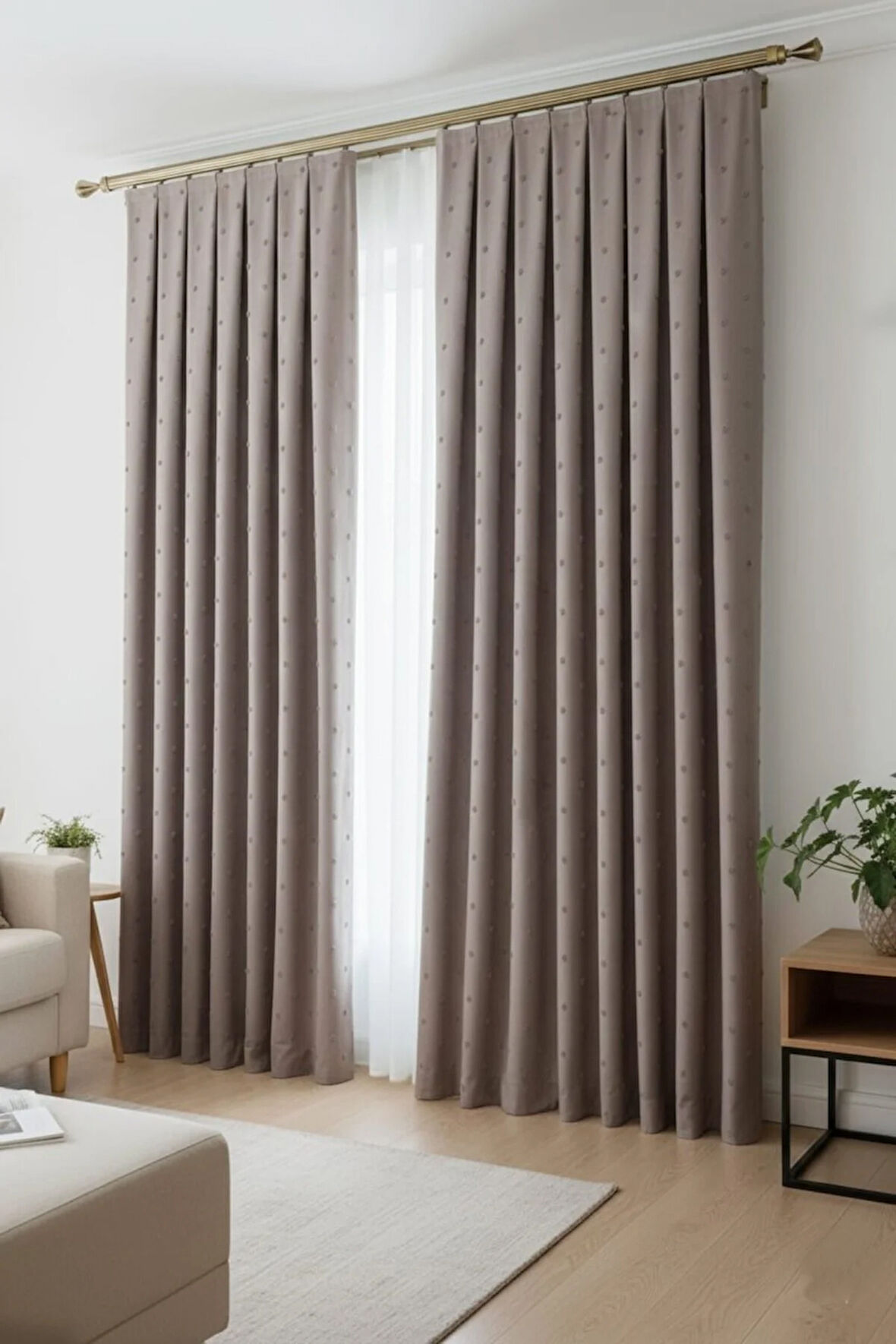 Bohem Ponponlu Koyu Bej Fon Perde 1x3 Sık Pile | Salon, Çocuk Odası Bohem Fon Perde