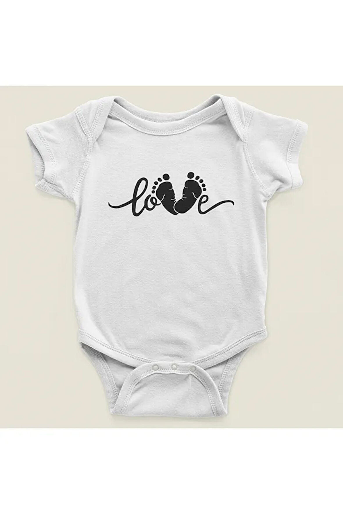 Tasarım Love Yazılı Pamuklu Yumuşak Unisex Çıtçıtlı Body Zıbın