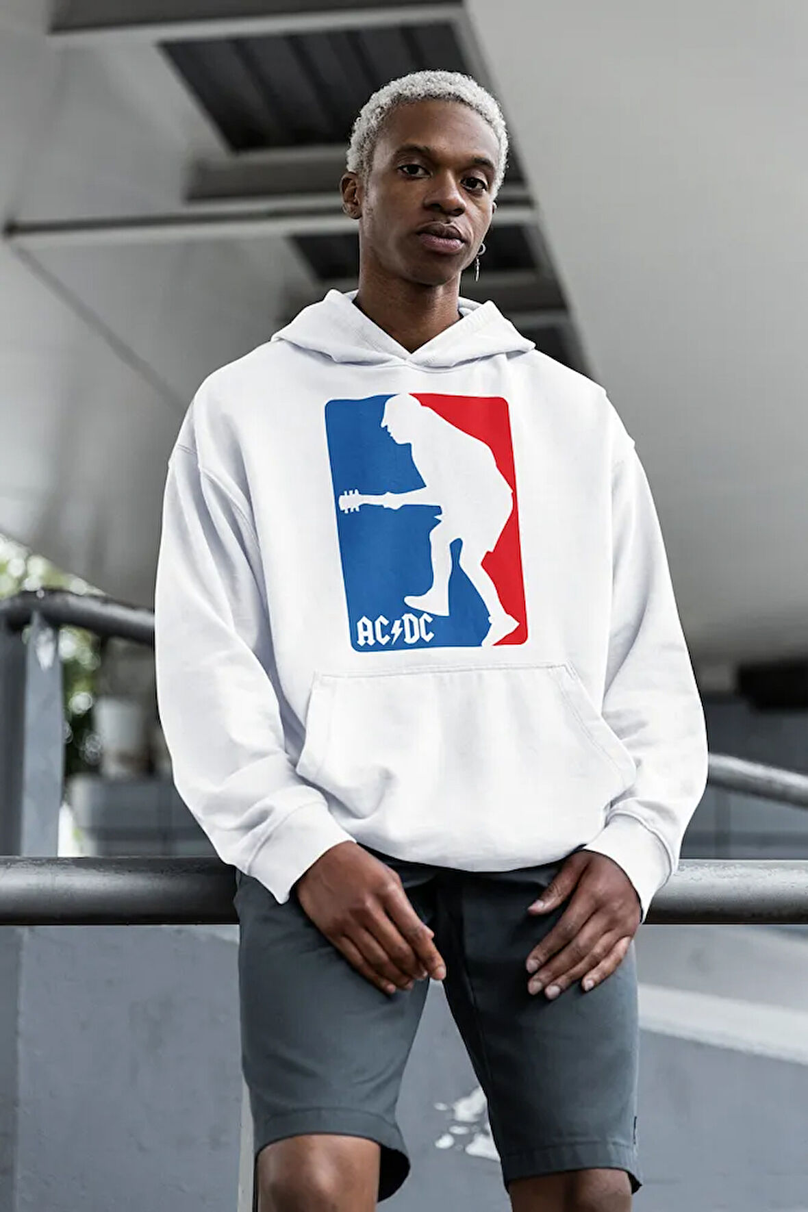 AC DC Rock Metal Tasarım Basketbol Logo Baskılı Unisex Oversize Hoodie