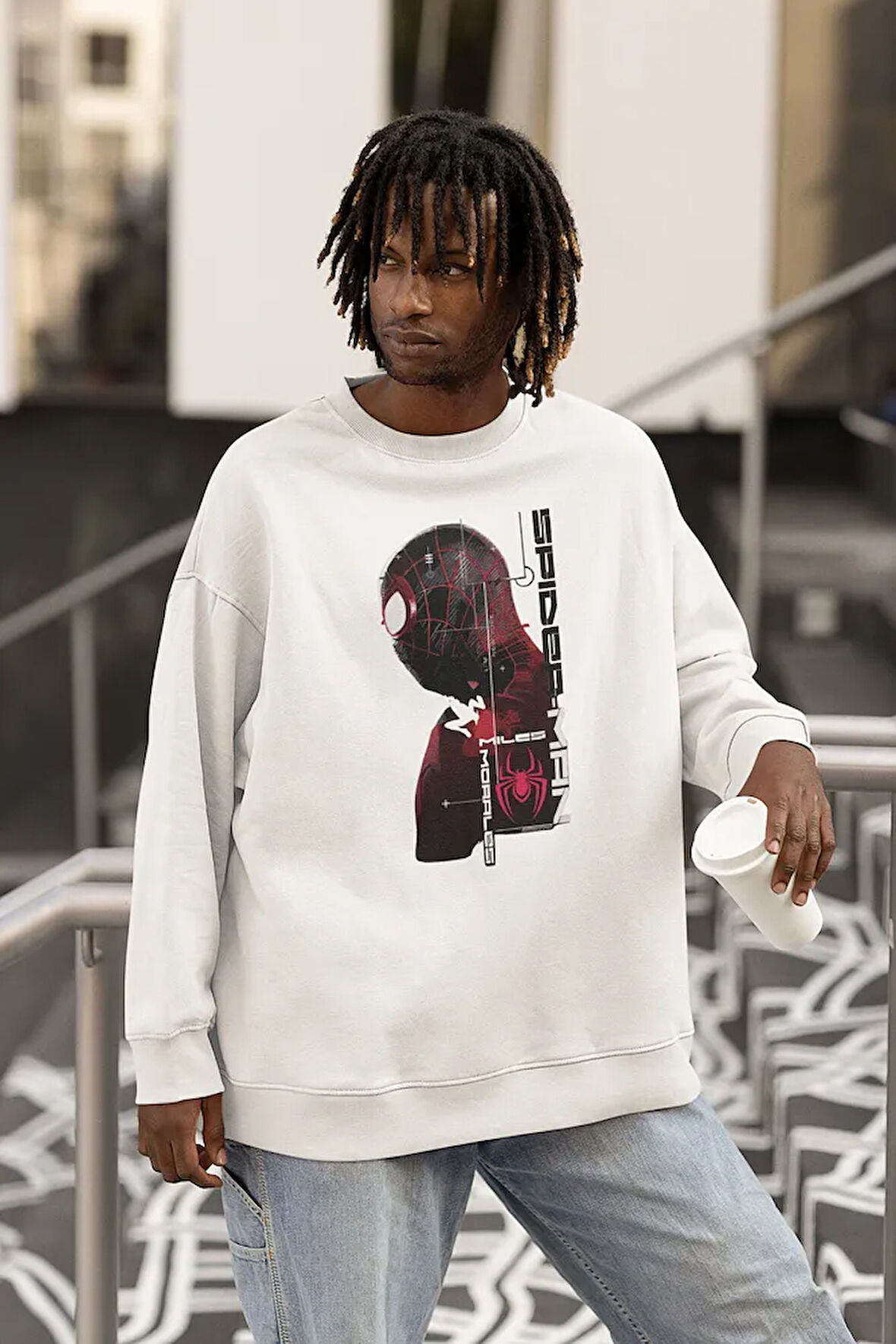 Spider-Man Morales Miles Baskılı Unisex Oversize Sweatshirt