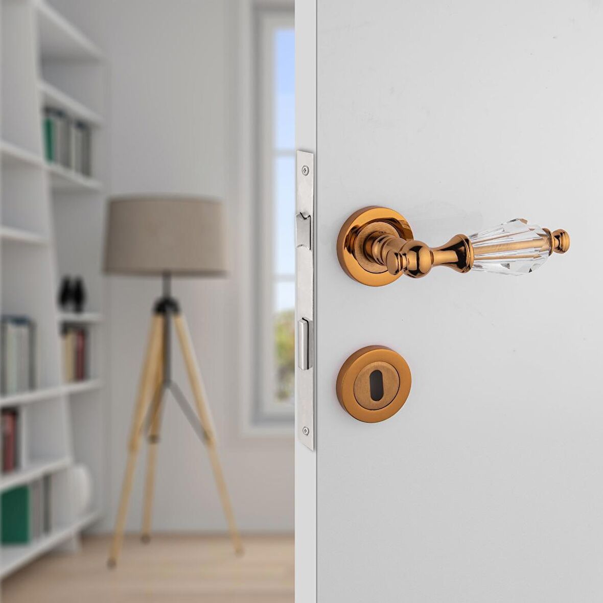 Topkapı Kristal Cam Rozetli Albirifin Oda Kapı Kolu Koldoor 4 Takım
