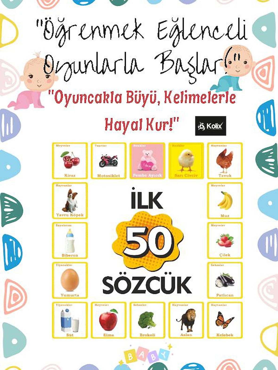 KOLİX Kayıp Çoraplar Eşleştirme & İlk 50 Sözcük Eğitici Set Beceri Zeka Geliştirme Oyunu