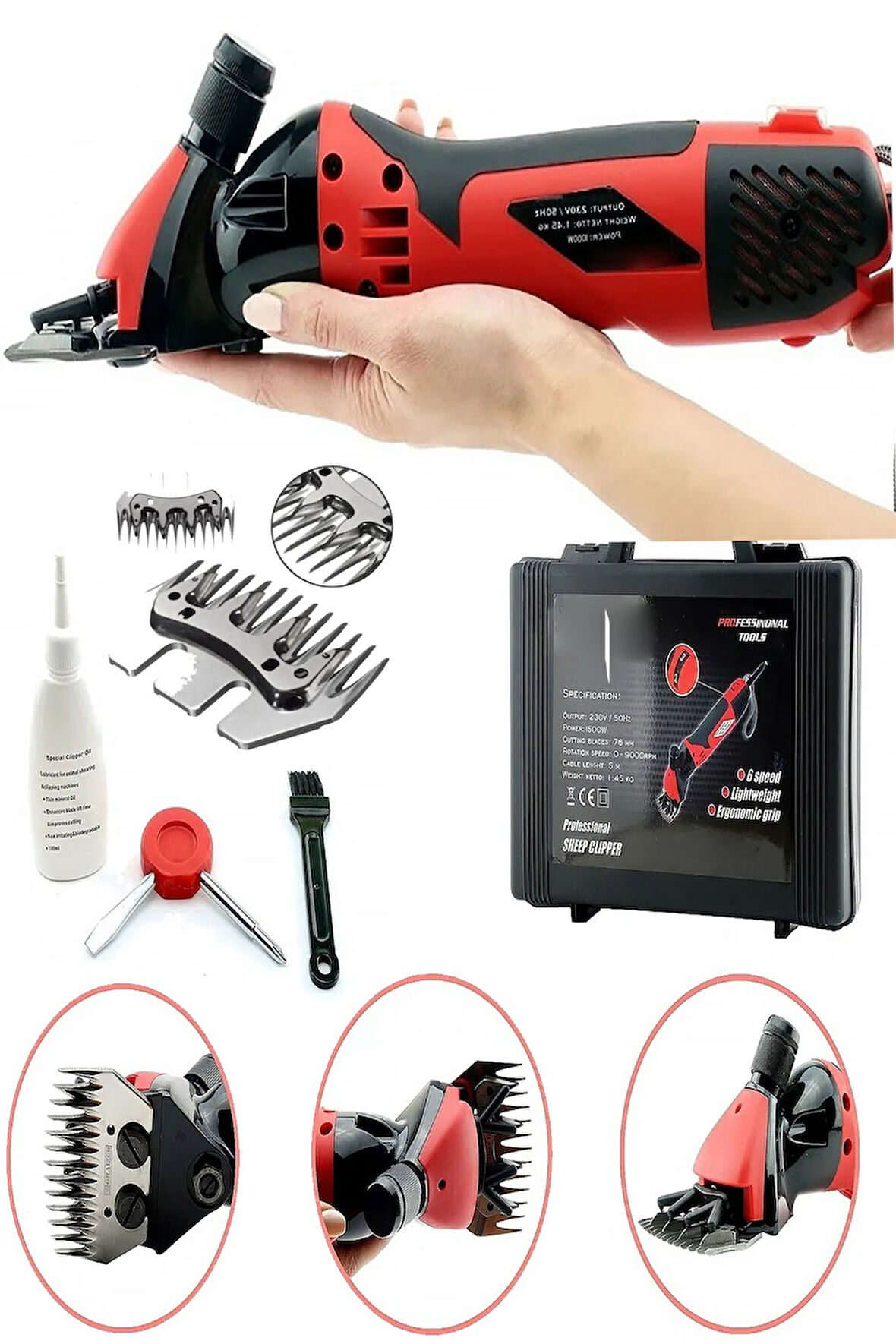 Alman Design 4800 Watt Çift Metal Şanzuman Koyun Keçi Kirkma Kirpma Makinesi Isınma Yapmaz.bhd