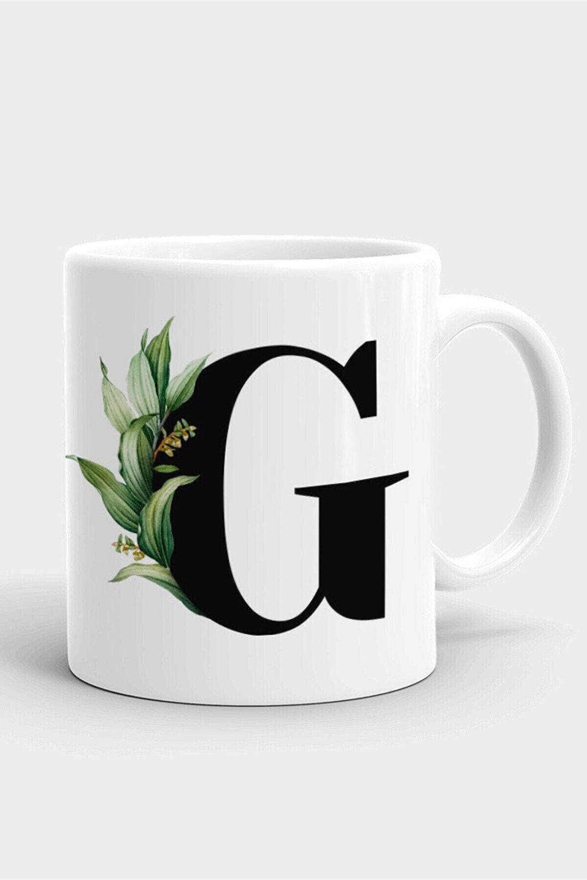 Porselen G Harfli Beyaz Kupa Bardak