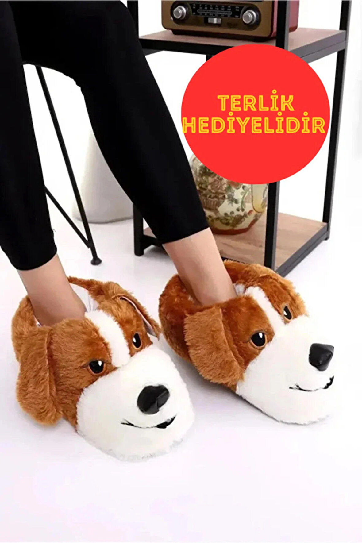 Köpekli Kışlık Kadın Erkek Çocuk Panduf Ev Içi Sessiz Taban Panduf