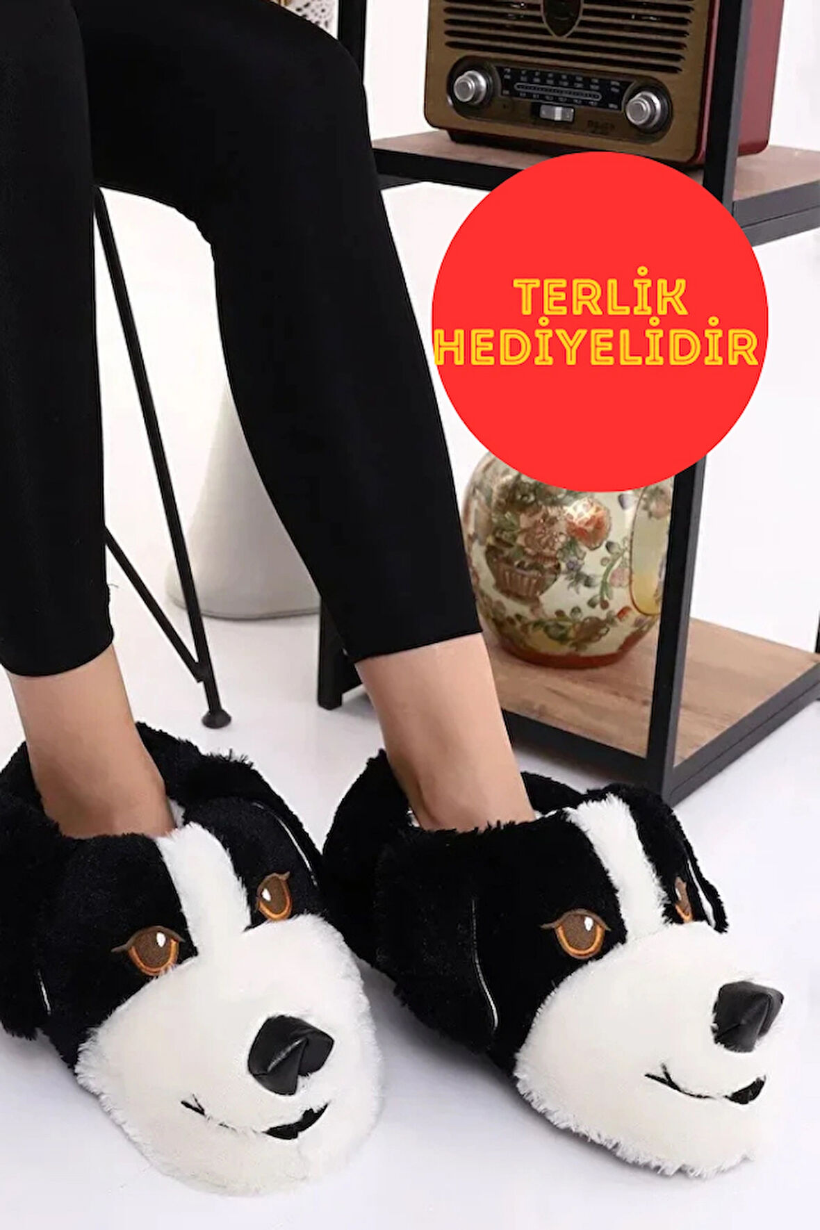 Köpekli Kışlık Kadın Erkek Çocuk Panduf Ev Içi Sessiz Taban Panduf