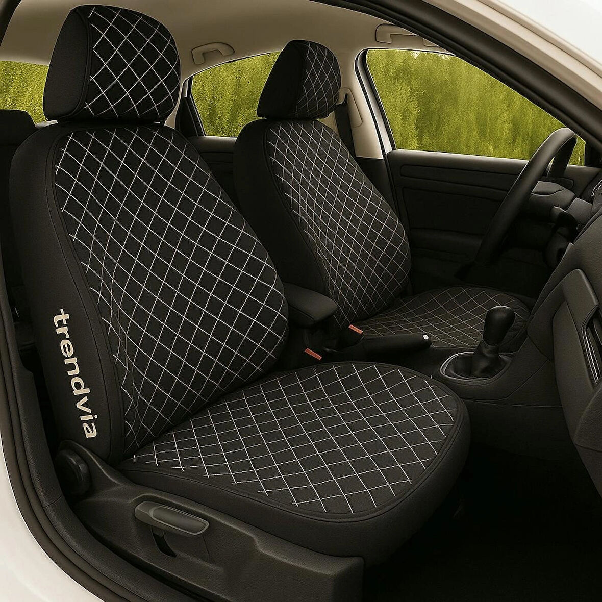 Ön 2'li Bej Nakışlı Sırt Dayamalı Kapitone Kumaş Koltuk Koruyucu Minder