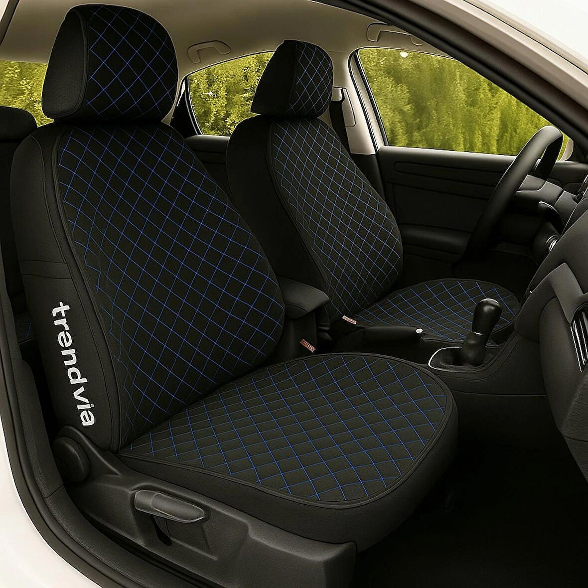 Ön 2'li Mavi Nakışlı Sırt Dayamalı Kapitone Kumaş Koltuk Koruyucu Minder