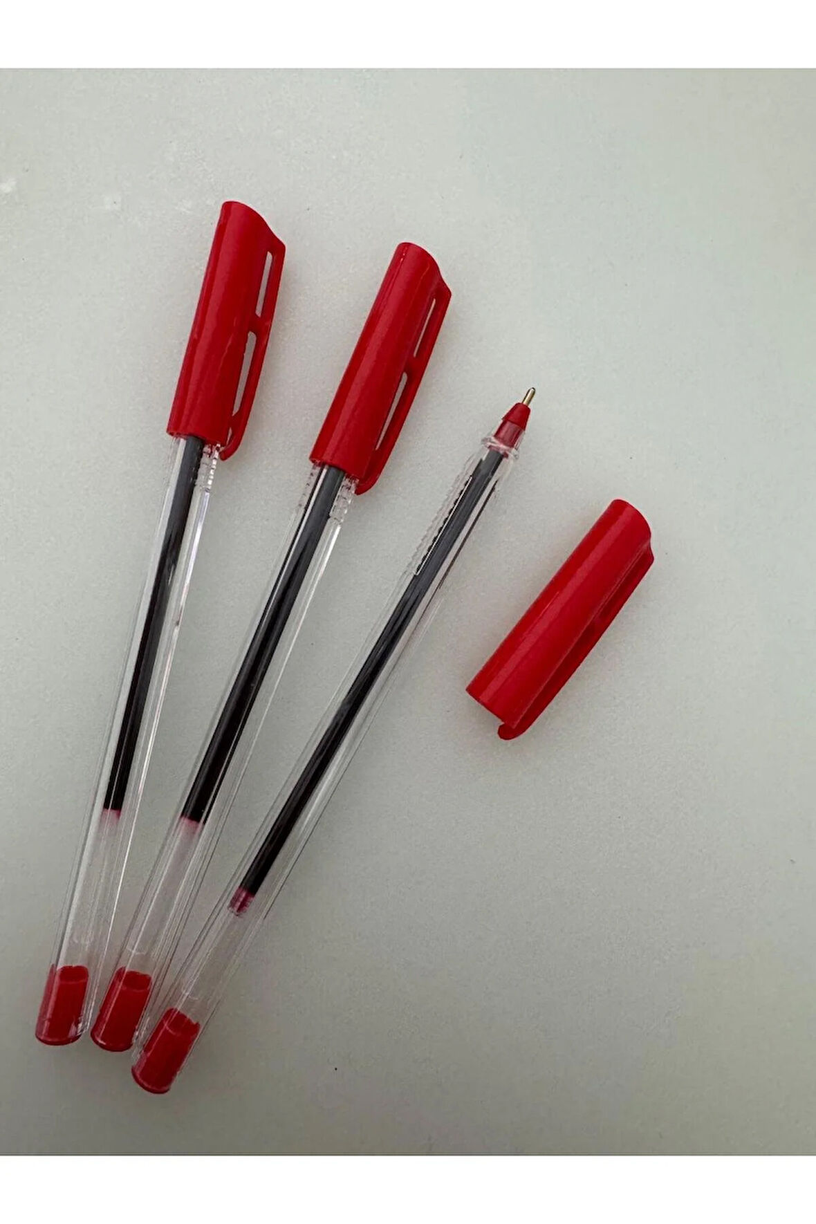 Tükenmez Kalem Üçgen Gövdeli Şeffaf Kırmızı (3 Adet)