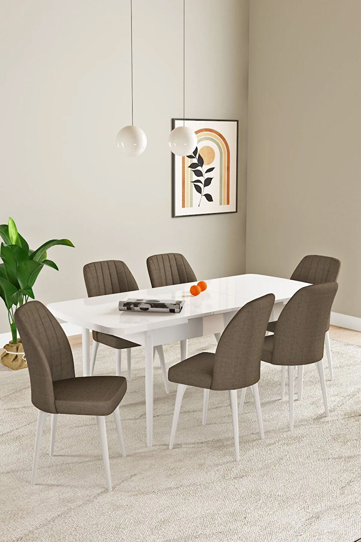 Arya Meşe Desen 80x132 MDF Açılabilir Yemek Masası Takımı 6  Sandalye