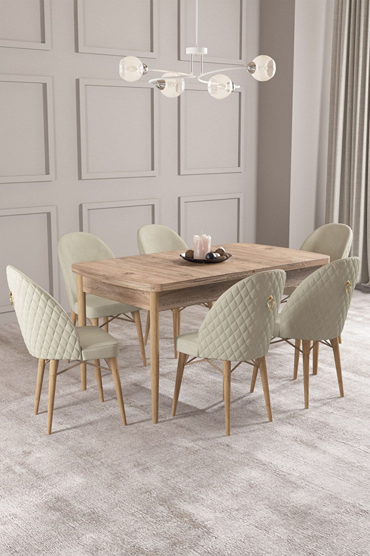 Calvin Atlantik 80x132 Açılabilir Mdf Masa Yemek Odası Takımı, Mutfak Takımı 6 Adet Sandalye