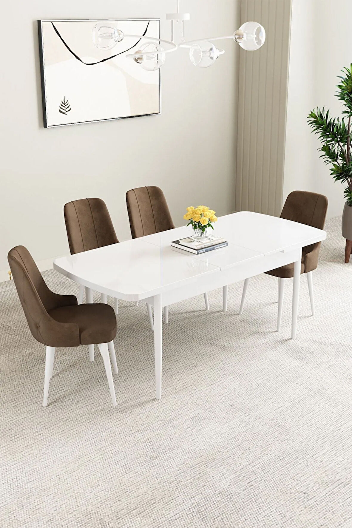 Clara Beyaz 80x132 Açılabilir Yemek Odası Takımı 4  Sandalye