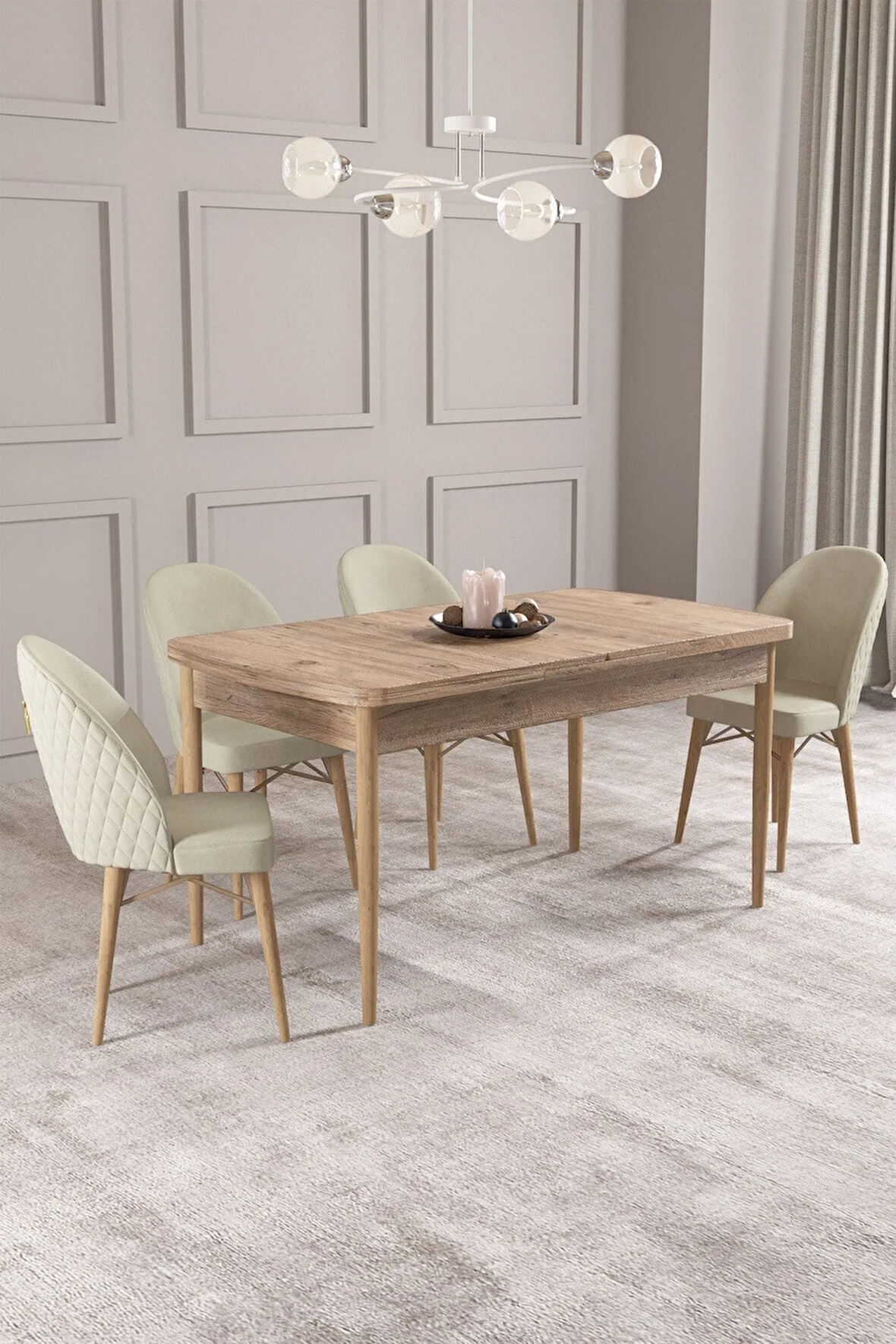 Calvin Atlantik 80x132 MDF Açılabilir Mutfak Masası Takımı 4  Sandalye