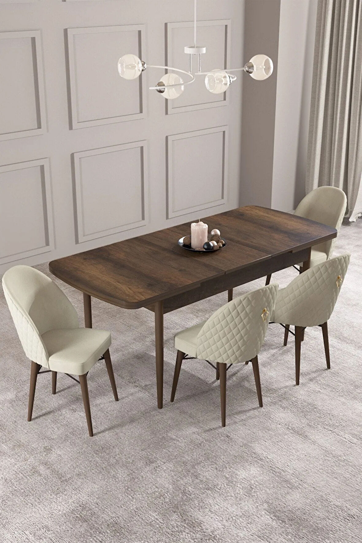 Calvin Barok Desen 80x132 MDF Açılabilir Mutfak Masası Takımı 4  Sandalye