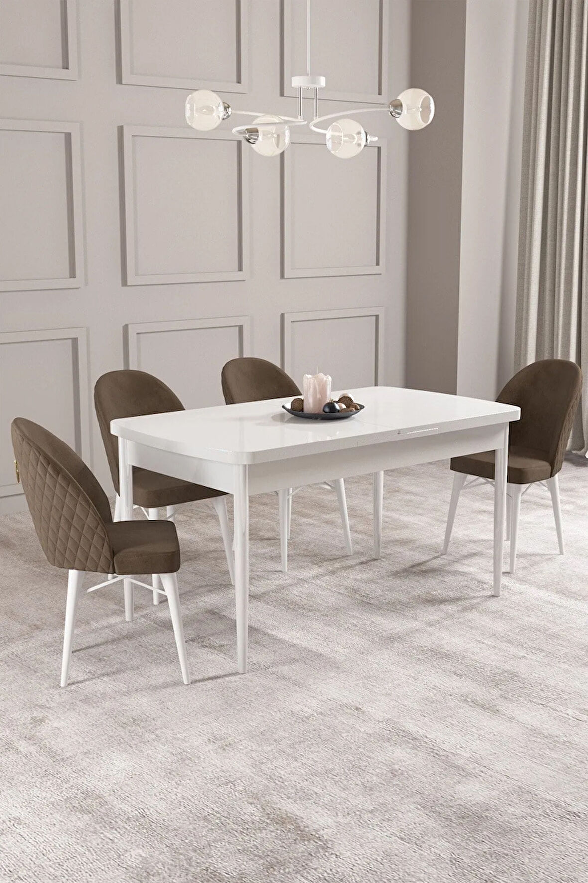 Calvin Beyaz 80x132 MDF Açılabilir Mutfak Masası Takımı 4  Sandalye