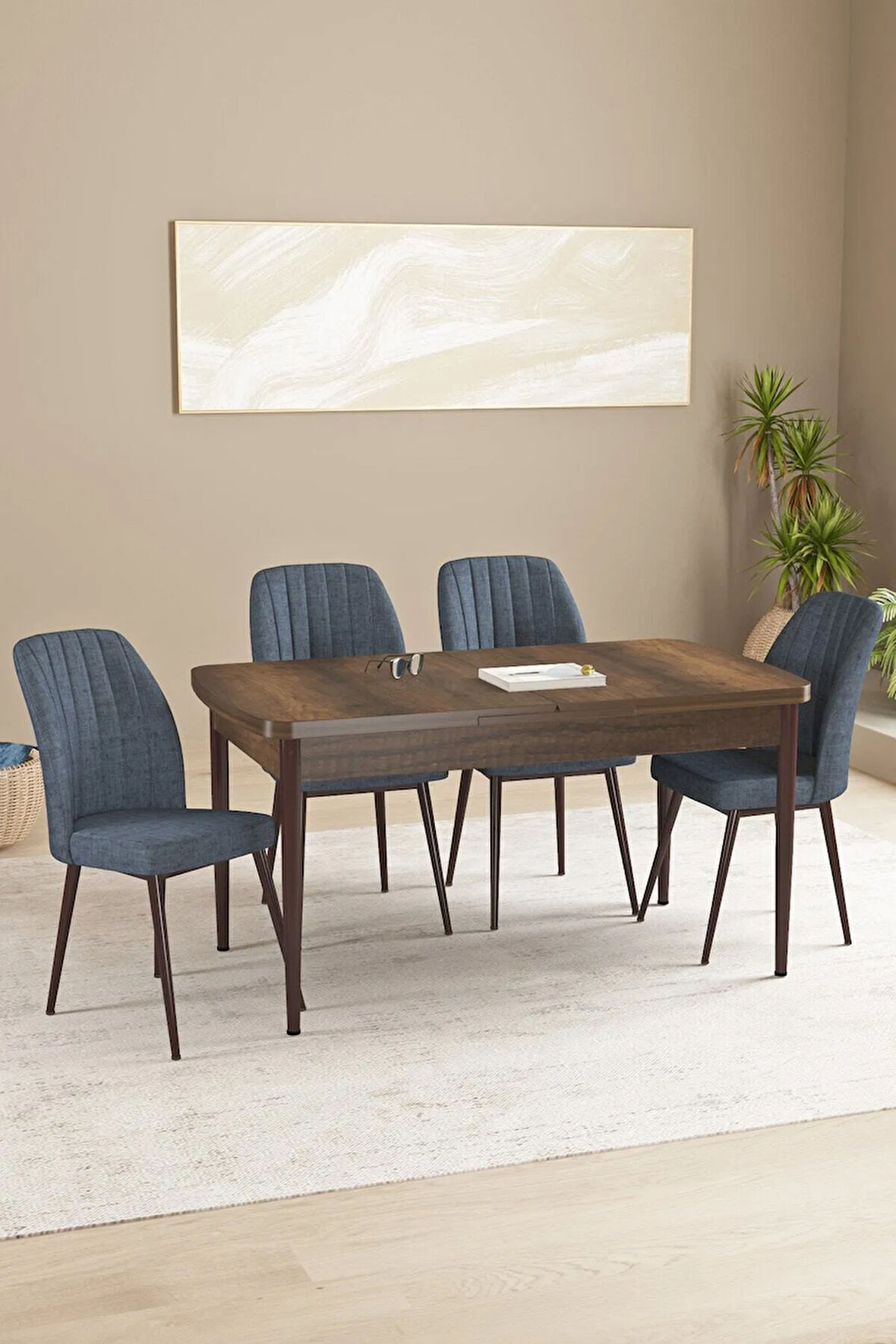 Elis Siyah Mermer Desen 80x132 Açılabilir Masa Takımı 4  Sandalye