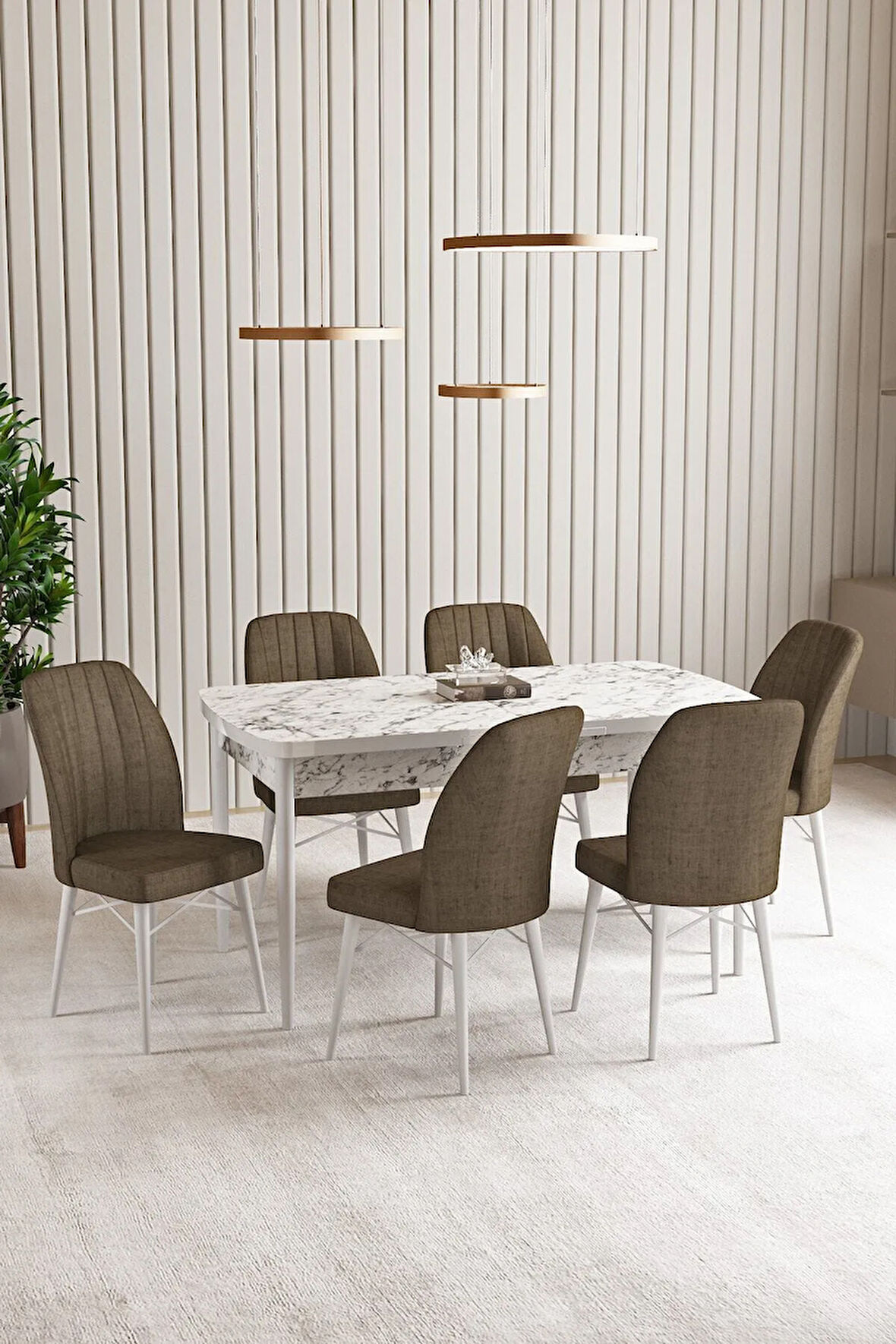 Elizya MDF Barok Desen Açılabilir 80x132 Cm 4 Sandalyeli Mutfak Masası Takımı
