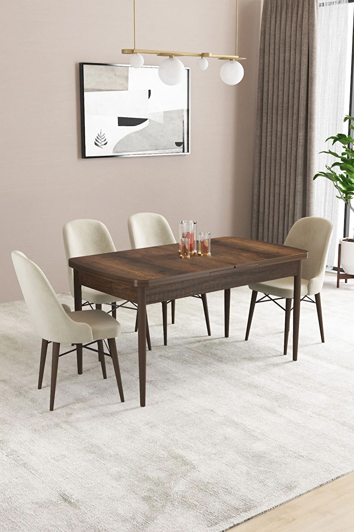 Fonza Barok 80x132 MDF Açılabilir Mutfak Masası Takımı 4  Sandalye