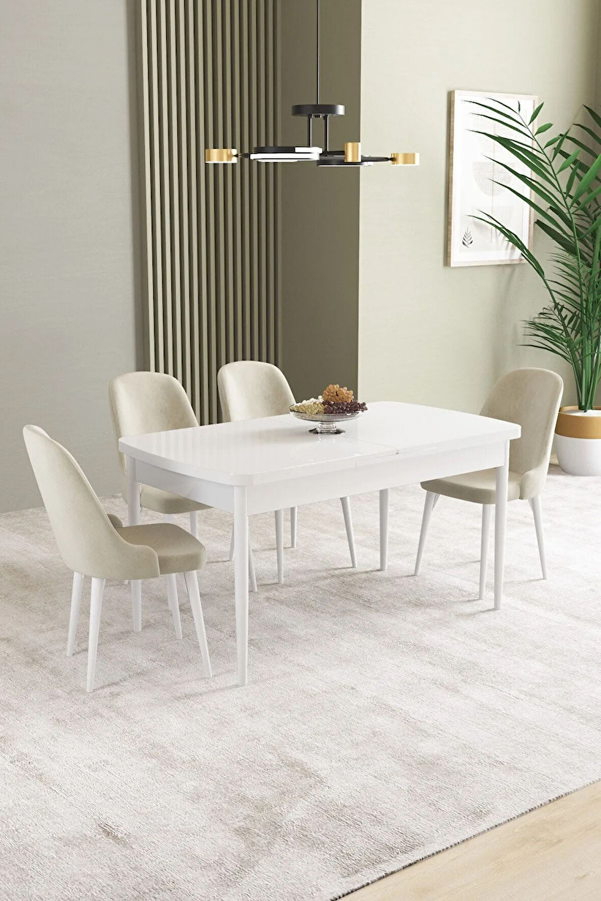 Ikon Beyaz 80x132 MDF Açılabilir Mutfak Masası Takımı 4  Sandalye