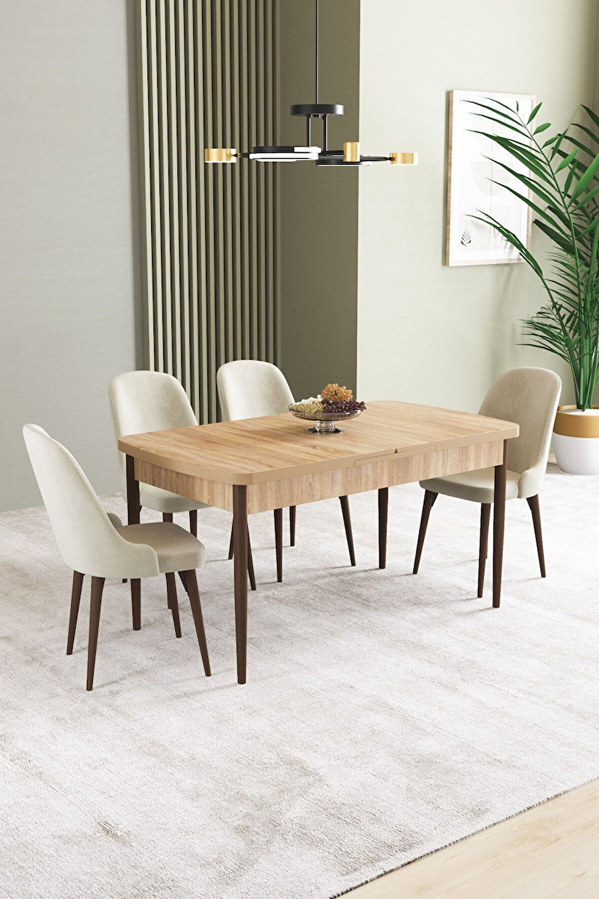 Ikon Meşe Desen 80x132 Açılabilir Mdf Masa Yemek Odası Takımı, Mutfak Takımı 4 Adet Sandalye