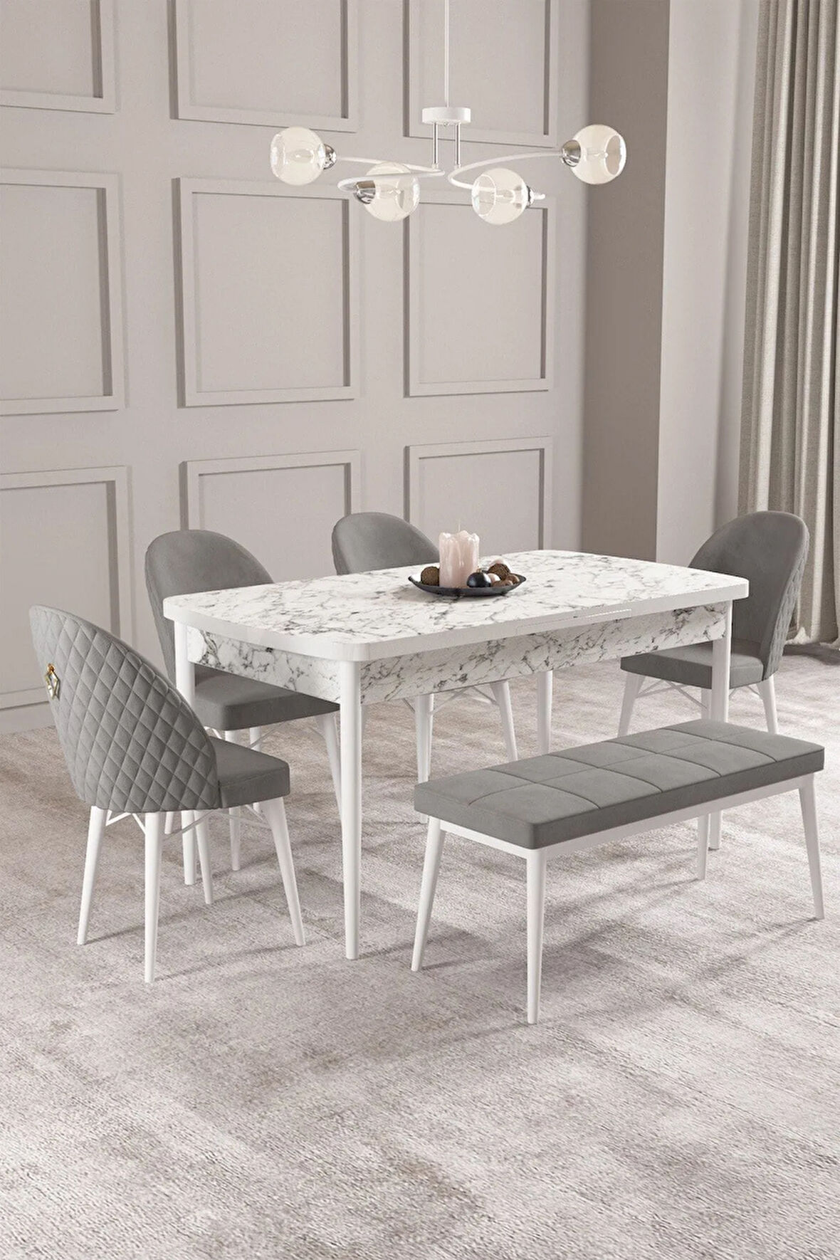 Ikon Meşe Desen 80x132 MDF Açılabilir Yemek Masası Takımı 4  Sandalye
