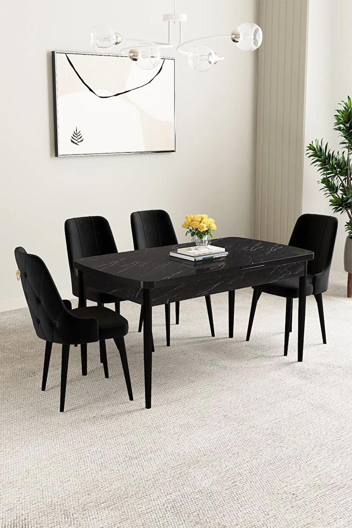 Jusie Beyaz 80x132 Açılabilir Yemek Odası Takımı 4  Sandalye