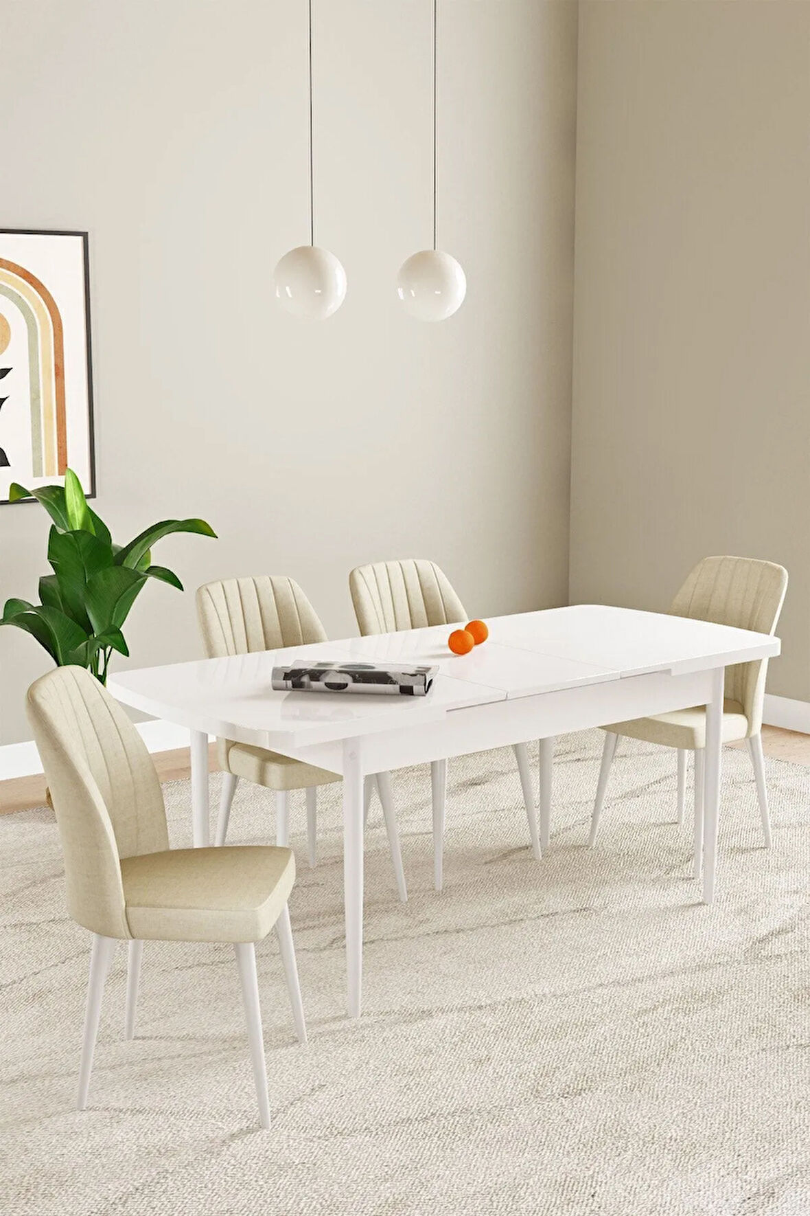 Laris Beyaz 80 X 132 Açılabilir MDF Mutfak Masa Takımı 4 Sandalye
