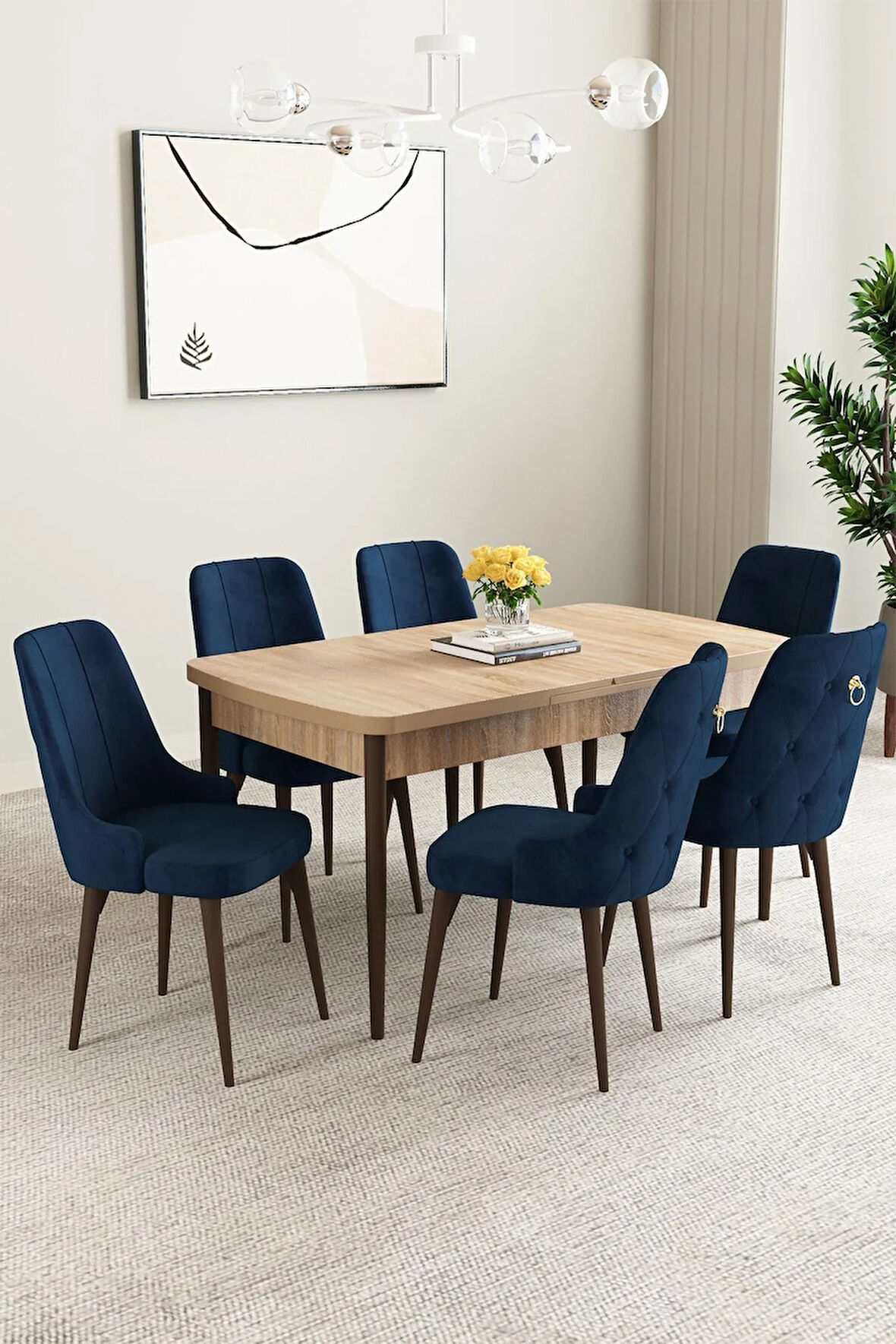 Mabel Barok Desen 80x132 Açılabilir Yemek Odası Takımı 4  Sandalye