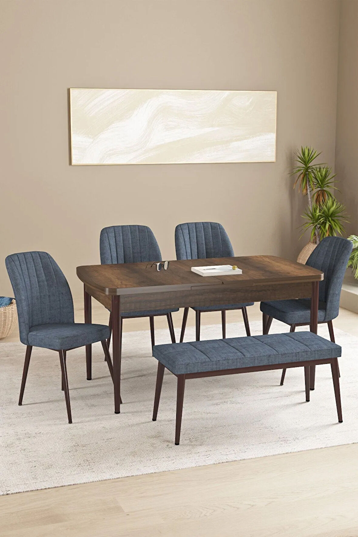 Mayer MDF Beyaz Mermer Desen Açılabilir 80x132 Cm 4 Sandalyeli Mutfak Masası Takımı