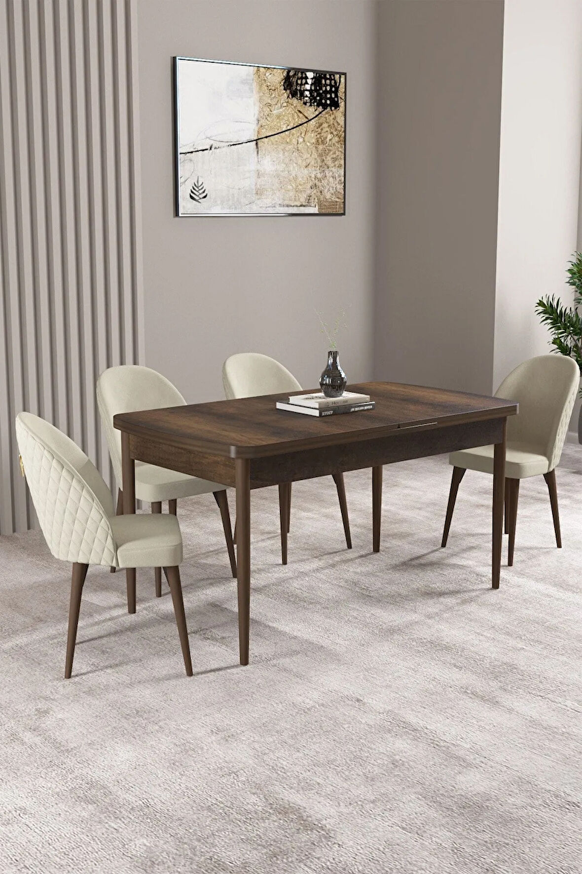 Milas Barok Desen 80x132 MDF Açılabilir Yemek Masası Takımı 4  Sandalye