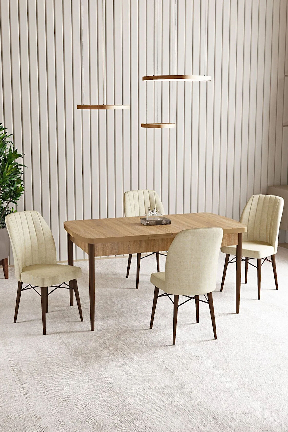 Lara Meşe Desen 80 X 132 Açılabilir MDF Mutfak Masası 4  Sandalye