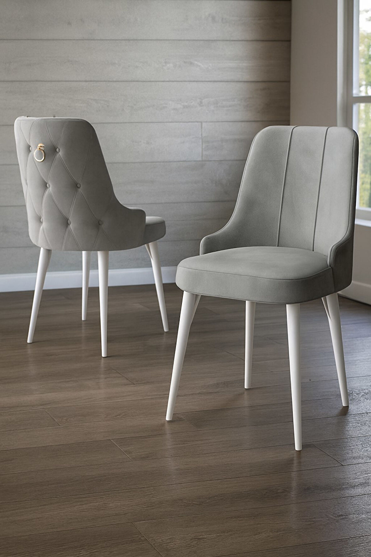 Esa 6 Adet Babyface Kumaş, Beyaz Metal Ayaklı, Mutfak ve Yemek Odası Sandalyesi