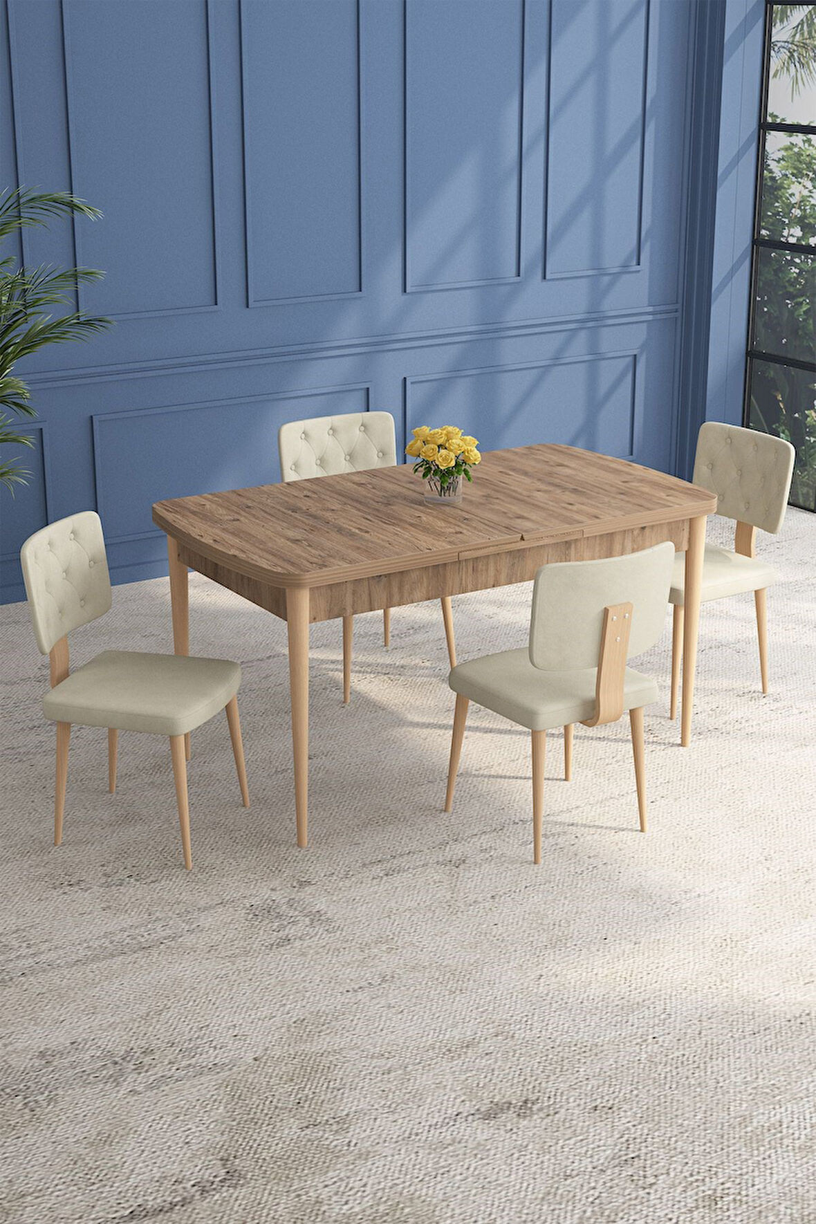 Lars Atlantik 80x132 Açılabilir Mdf Masa Yemek Odası Takımı,Mutfak Takımı 4 Adet Sandalye