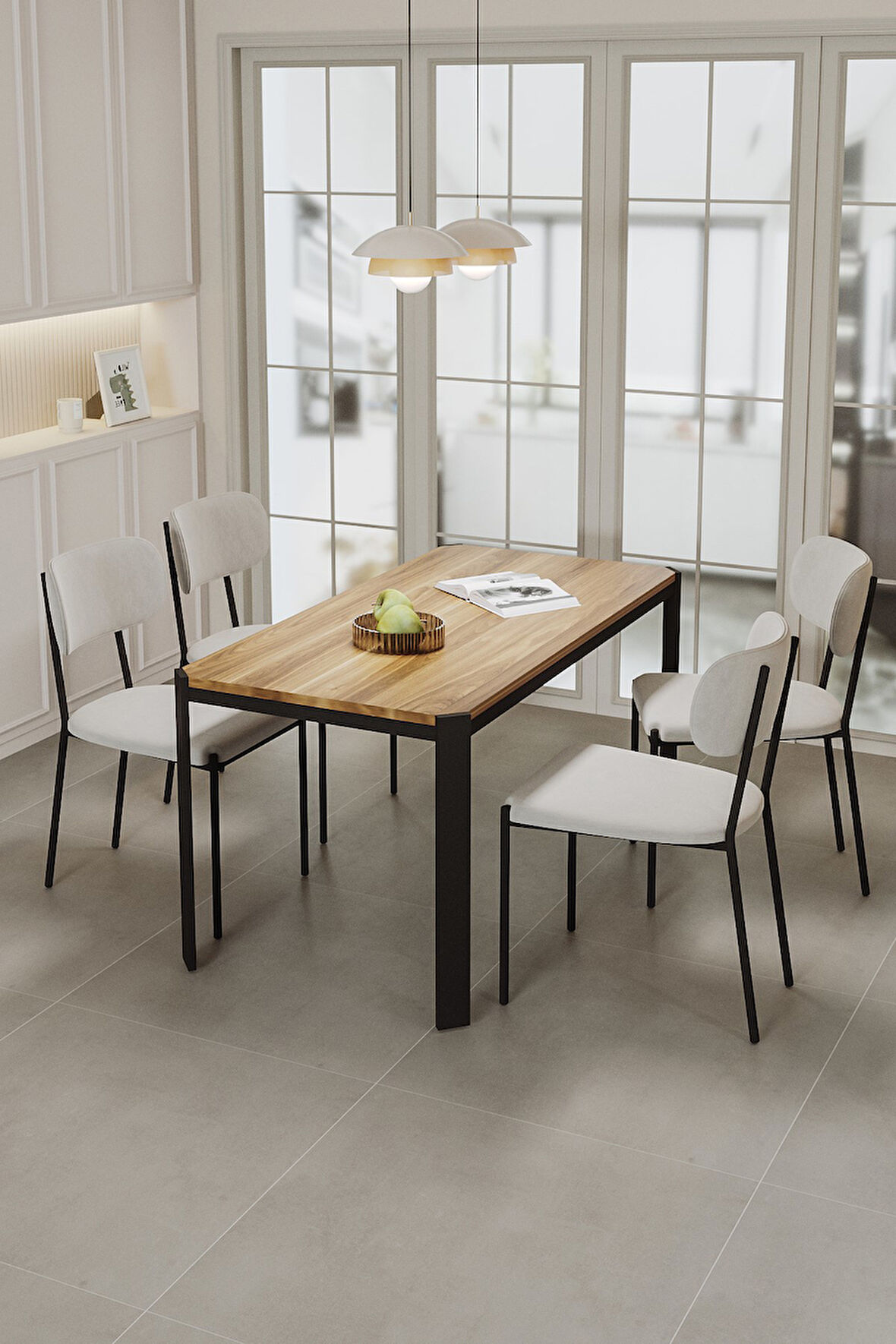 Nexa Siyah Metal Ayaklı 70x120 Sabit Masa Yemek Odası Takımı, Mutfak Takımı 4 Adet Sandalye