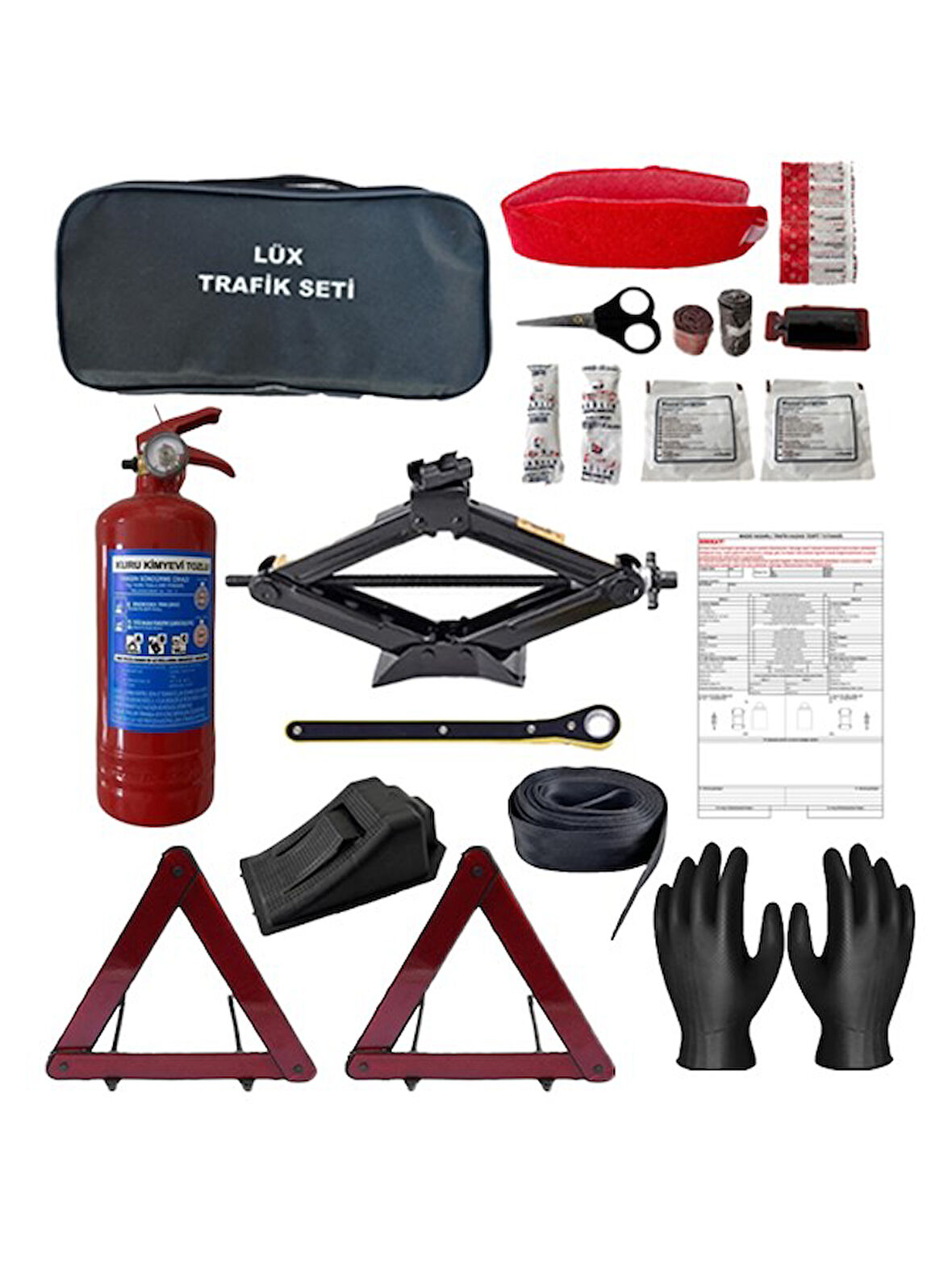 Trafik Seti + Kriko + Eldiven + Kaza Tespit Set