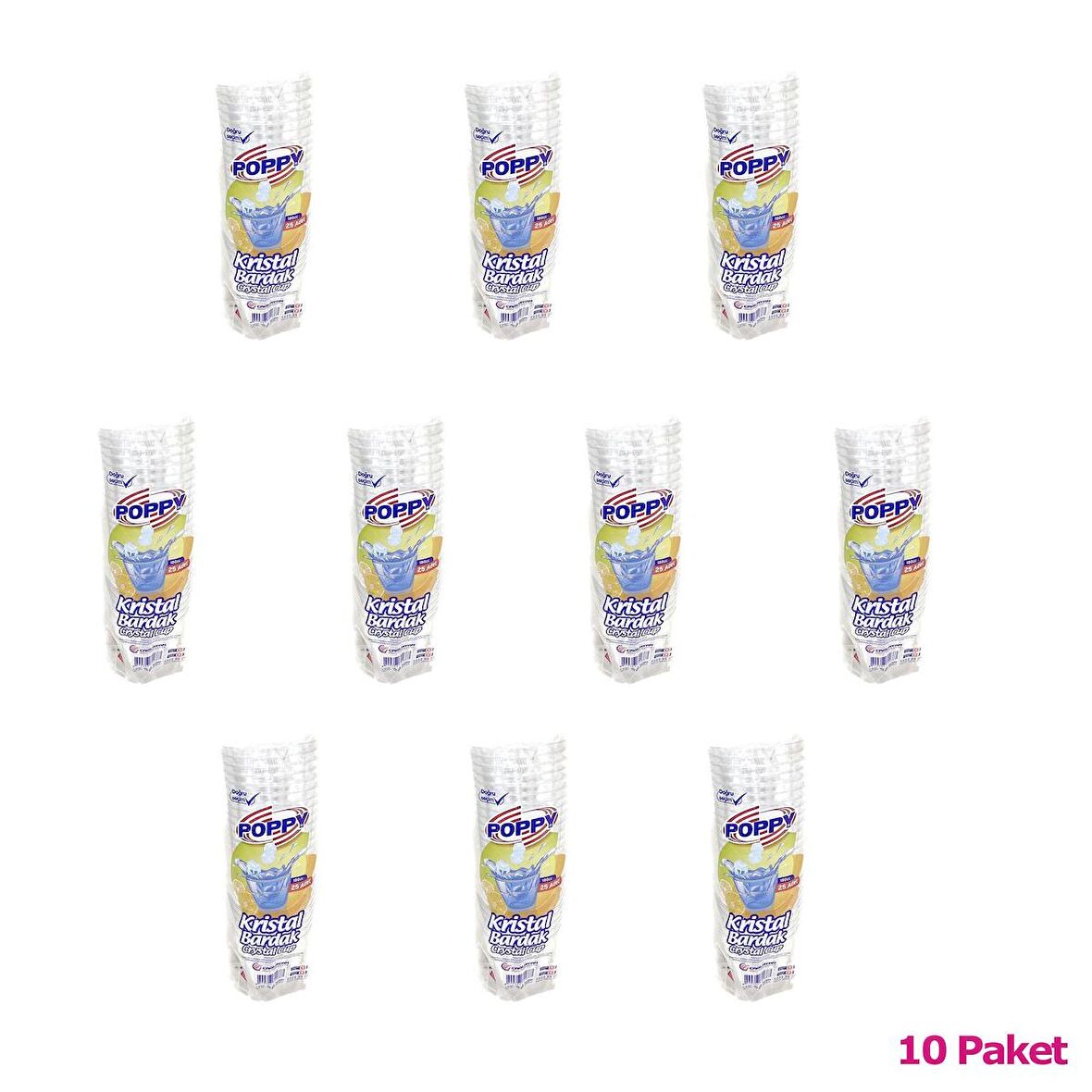 Poppy Şeffaf Plastik Kristal Bardak - 180 Cc. - 180 Ml. - 25 Adetlik 10 Paket