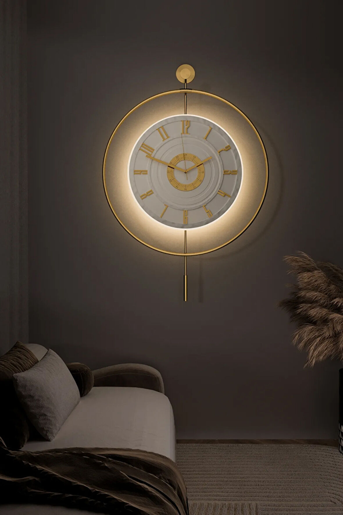 12-24h - XXL - Timelles Kristal- (60X80CM)-(PİLLİ LED) - Modern Metal (Mobilya) Duvar Saati