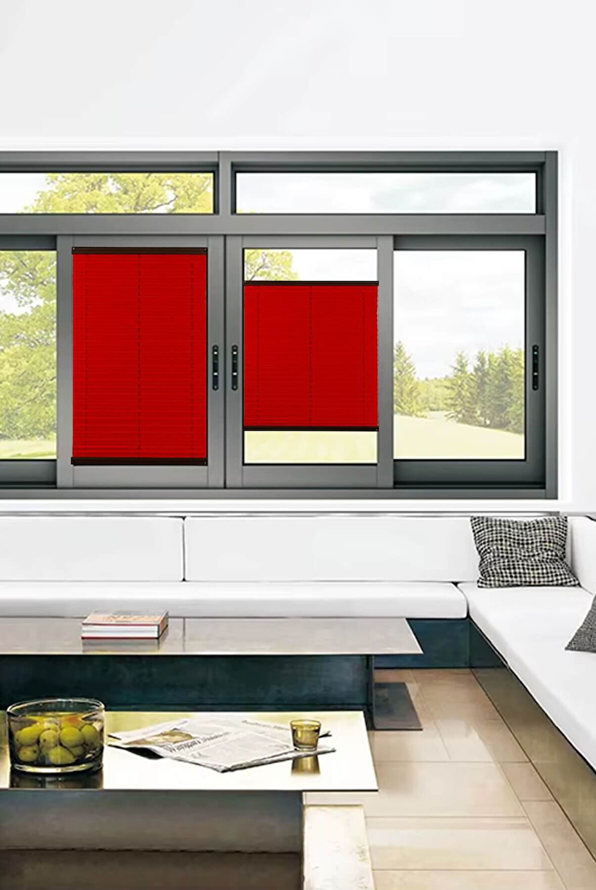 Toz Tutmaz Kırmızı Plise Perde Antibakteriyel - Cam Balkon & PVC Pencere Plise Perde Modelleri