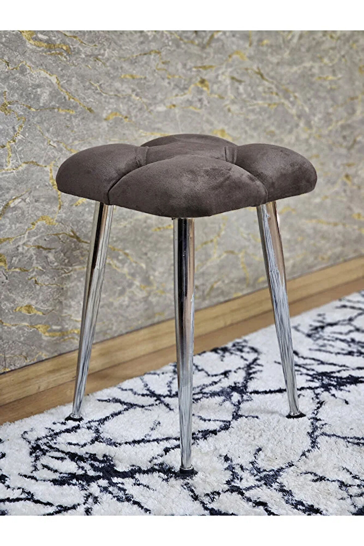 Kare Krom Kaplama Konik Ayaklı Tabure - Oturak - Bar Taburesi - Ayaklı Tabure Kahverengi Renk 48 x 33 Boyut/Ebat