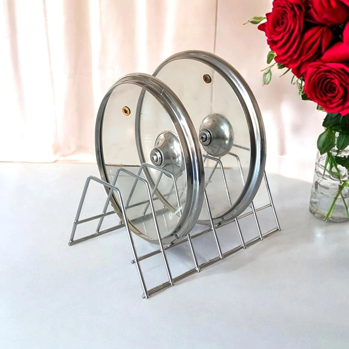 Tencere Kapak Düzenleyici-Krom Tabak Kurutmalık -6 Bölmeli Stand