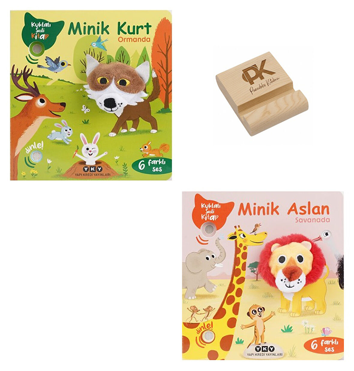 Yapı Kredi Kuklalı Sesli Kitap Minik Kurt ve Aslan 6 Farklı Ses + Telefon Standı