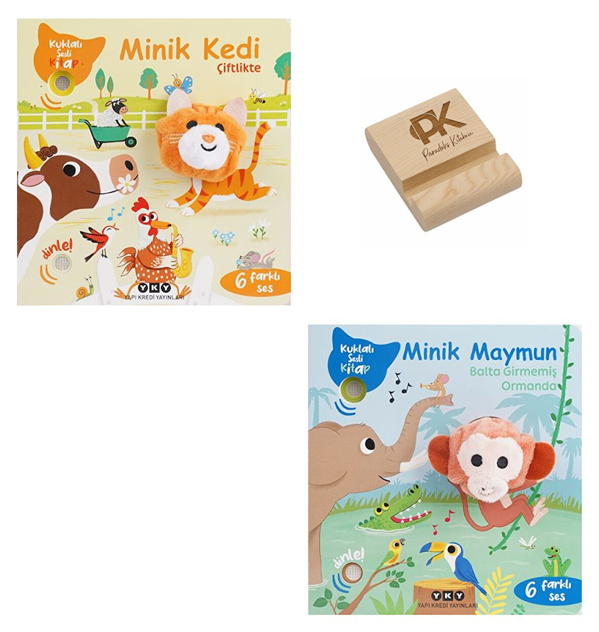 Yapı Kredi Kuklalı ve Resimli Kitap Minik Kedi ve Maymun 6 Farklı Ses