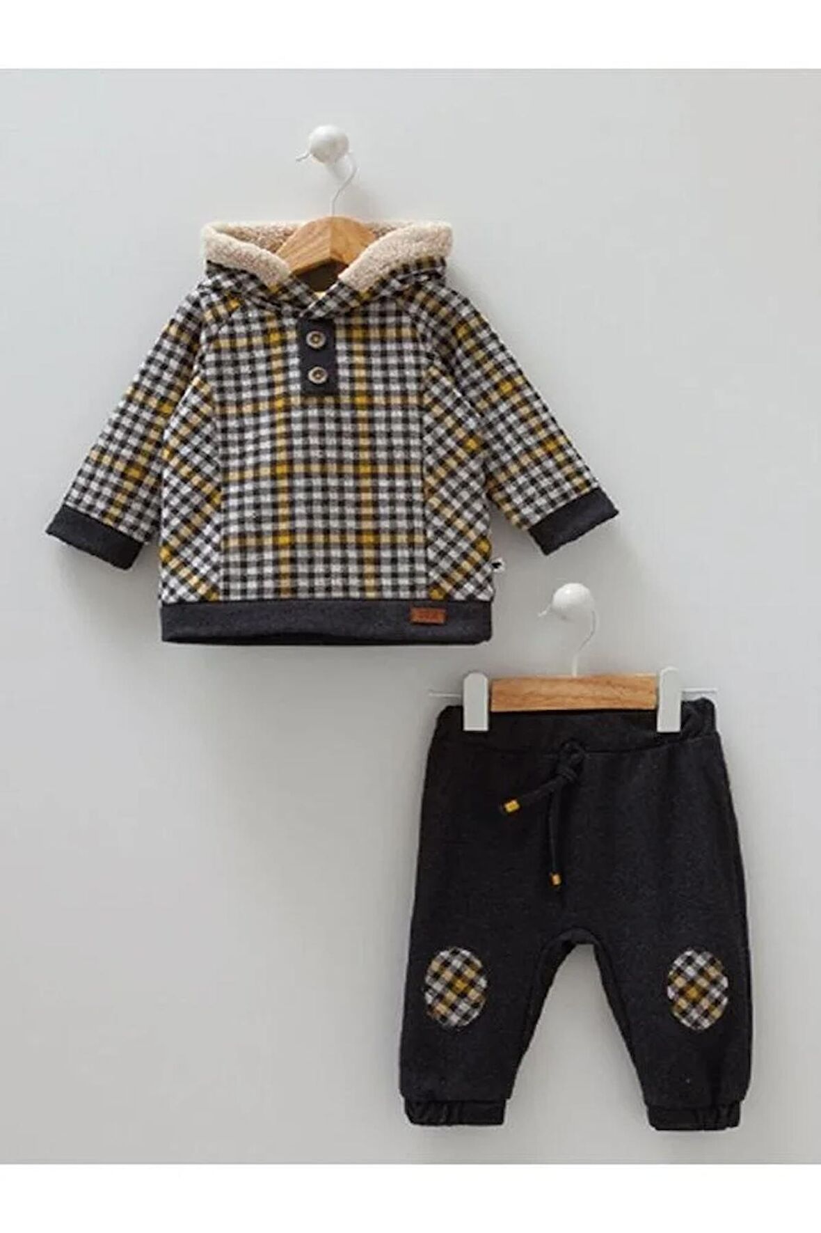 Hardal Renkli Ekose Kürklü Takım